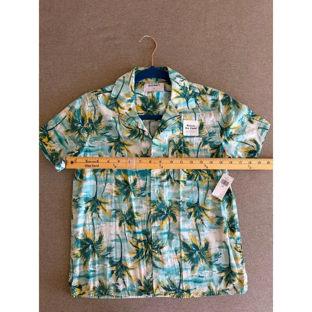 Old Navy Boys Tropical Palm Tree Button Down Shirt Size M 8